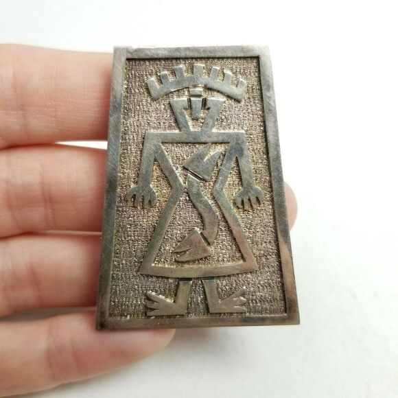 Vintage 900 Grade Silver Primitive Style Person Shape Brooch / Pendant, Estate - Picture 7 of 7